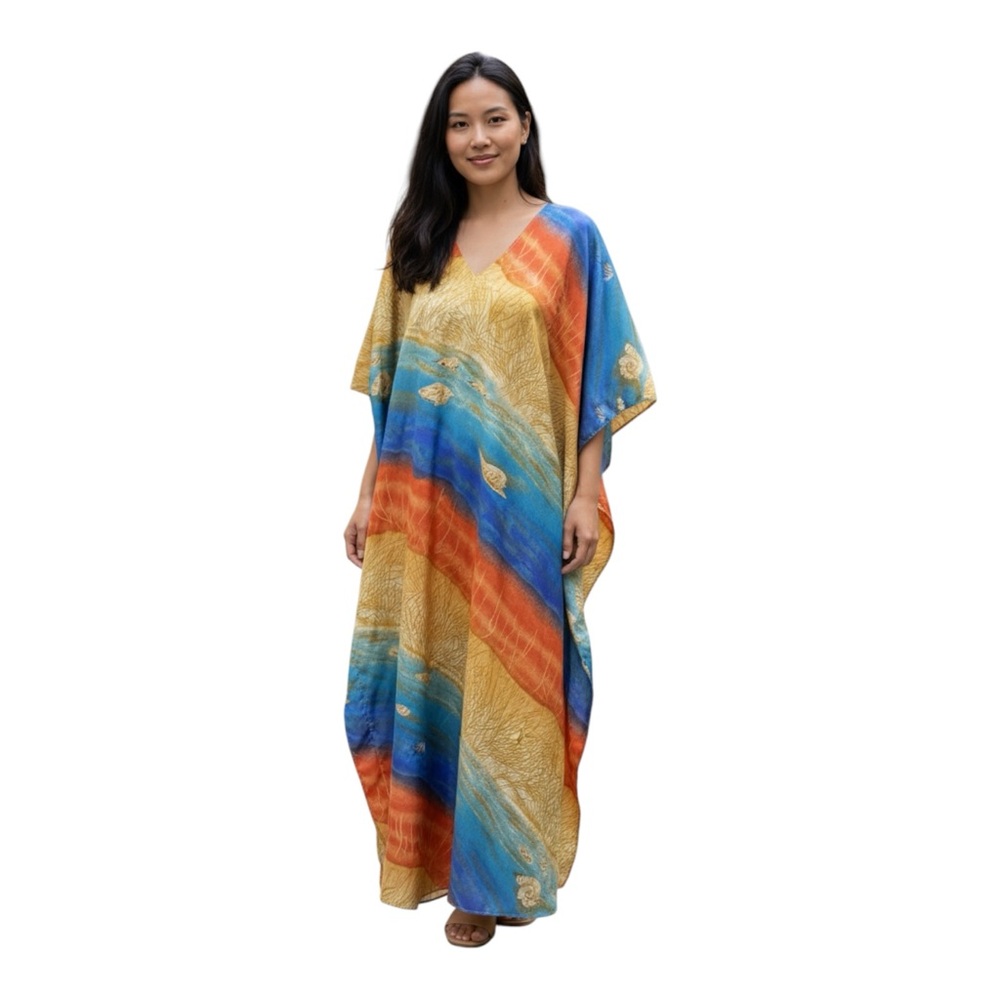 Winlar Kaftan Rainbow Beach Seashells Coverup One Size Vacation Caftan Women